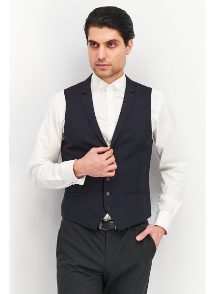 اشتري Men Regular Fit Check Arnold Waistcoat Vest, Navy في الامارات