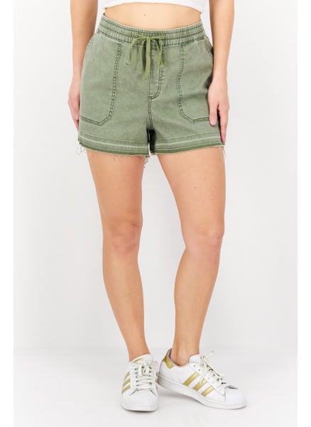 اشتري Women Washed Denim Short, Olive في الامارات