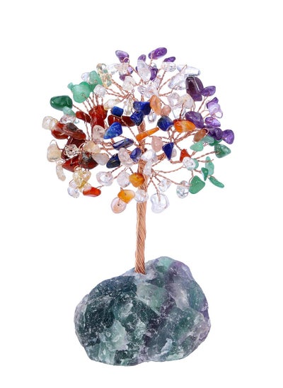 اشتري Natural 7 Chakra Crystal Tree, Raw Healing Crystals Fluorite Base Gem Bonsai Money Tree for Home Office Table Decor Wealth and Luck Decor Gifts في السعودية