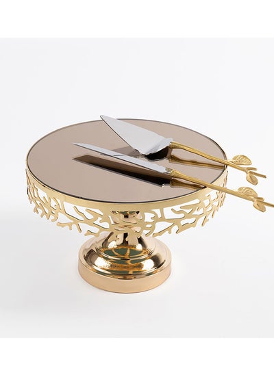 Buy Mozaik Cake Tray, Gold - 34 cm in UAE