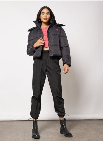 pink soda sport lax padded jacket in black