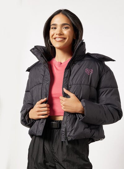 pink soda sport lax padded jacket in black