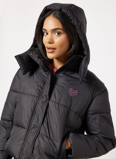 pink soda sport lax padded jacket in black