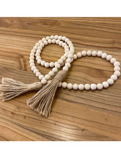 اشتري Farmhouse Beads 58in Wood Bead Garland with Tassels Rustic Country Prayer Furniture Decor Boho Wooden Beads Big Wall Hanging Decoration في السعودية