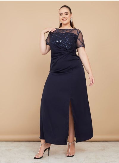 Buy Satin Sequin Detail A-Line Maxi Dress in Saudi Arabia