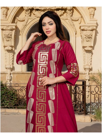 Buy Embroidered galabiya made of comfortable and soft material on the skin. Delicately decorated with distinctive texture. Multiple sizes to suit many different tastes and categories. in Saudi Arabia