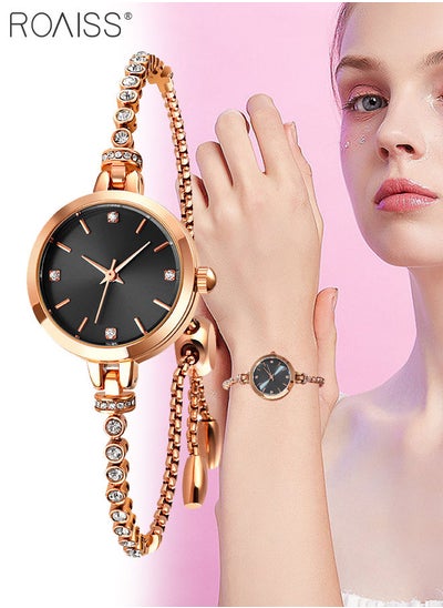 اشتري Women's Bracelet Quartz Watch with Analog Display Round Black Dial and Rhinestones Decorated Strap Waterproof Elegant Wristwatch as Gift for Ladies في السعودية