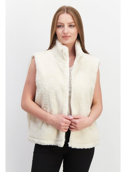 اشتري Women Faux Fur Jackets Vest, Off White في الامارات