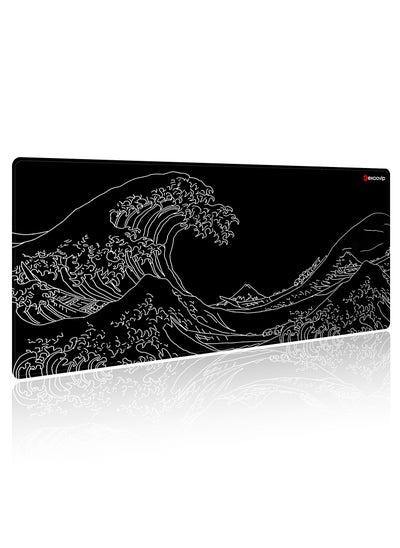 Buy Large Gaming Mouse Pad XL,Japanese Wave Anti-Skid Mousepad Large Keyboard Mouse Pad Desk Mat with Stitched Edges 800x300mm Black 0202 in UAE