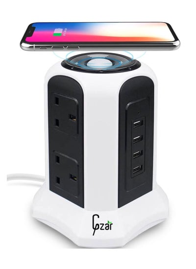 Buy Gzar 3 in 1 Power Strip Tower 1 WL Charger 6 AC Outlets 4 USB Ports Tower Extension Lead Cord Vertical Power Strip Multi Plug Sockets Wireless Charging in UAE