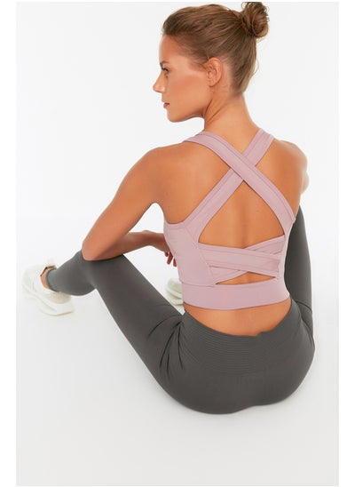 Buy Pale Pink Support/Shaping Back Detail Square Neck Knitted Sports Bra TWOSS22SS0040 in Egypt