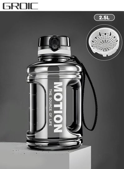 Buy Water Bottle with Chug lid, 2.5 Litre Large Water Bottle with Motivational Time Marker and Handle Leak-proof Big Water Jug Daily Water Intake Bottle with Tea Separator and Markings Gym Water Jug in Saudi Arabia