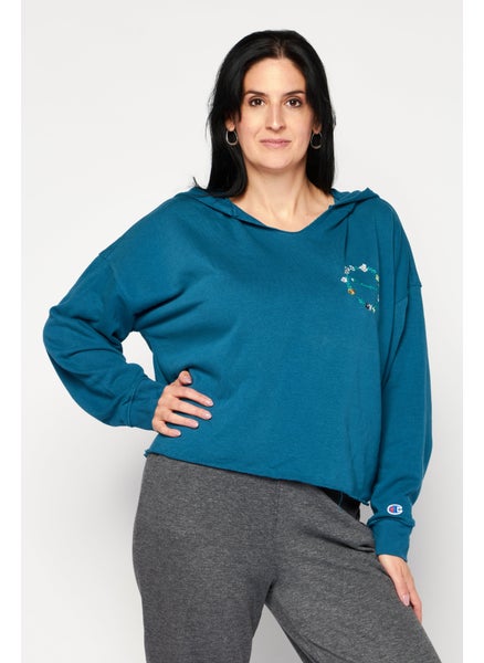 اشتري Women Sportswear Fit Embroidered Logo Training Hoodies, Teal Blue في الامارات