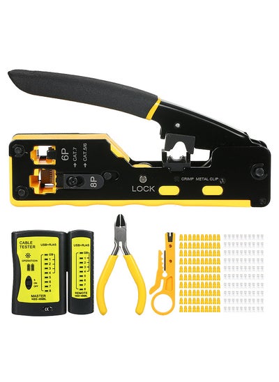 Buy RJ45 Crimp Tool Kit All in One Pass Through Crimping Tool for Cat5e Cat6 Cat6a Pass Through Connector with 100Pcs Connectors 100Pcs Covers Network Cable Pliers Tester Blades in UAE