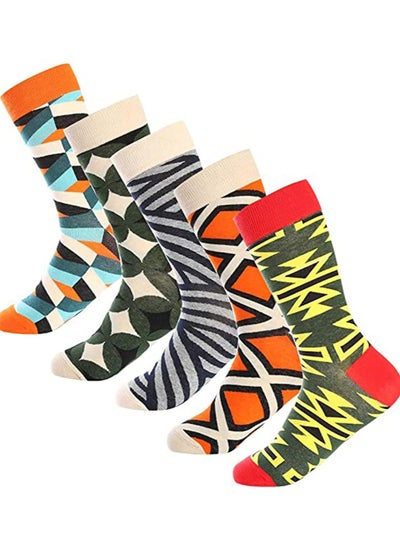 Buy Fun Casual Cotton Socks with Geometric Pattern Printing Men's Fun Dress Socks-Colorful Funny Novelty Dress Crew Socks Pack, Art Socks for Men Women in UAE