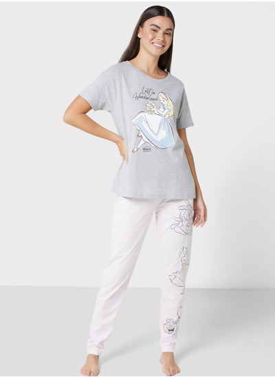 Buy Crew Neck Graphic T-Shirt & Pyjama Set in UAE