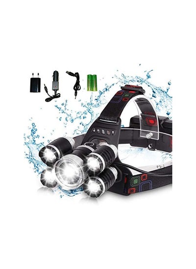 Buy Waterproof 12000 Lumen 5 Led Headlamp XML T6+4Q5 Head Lamp Powerful Led Headlight, Rechargeable Flashlight Head Lights for Camping, Hiking (Include 2 * 18650 Rechargeable Batteries) in UAE