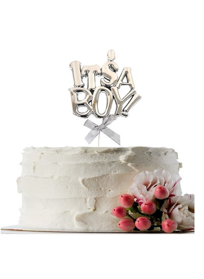 اشتري It’s A Boy Cake Topper, Silver Cake Decorating Supplies for Gender Reveal Party, Baby Shower, Baby Boy First Birthday Party Decoration في الامارات