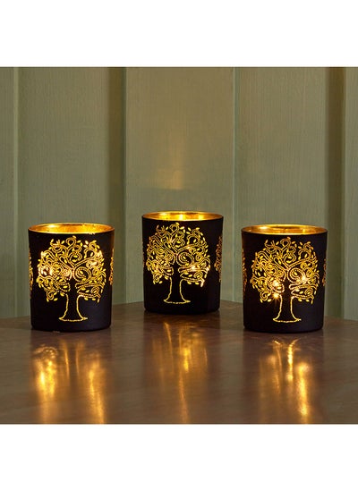 اشتري Evren 3-Piece Cutwork Tealight Candle Holder Set with LED Lights 7 x 8 x 7 cm في السعودية