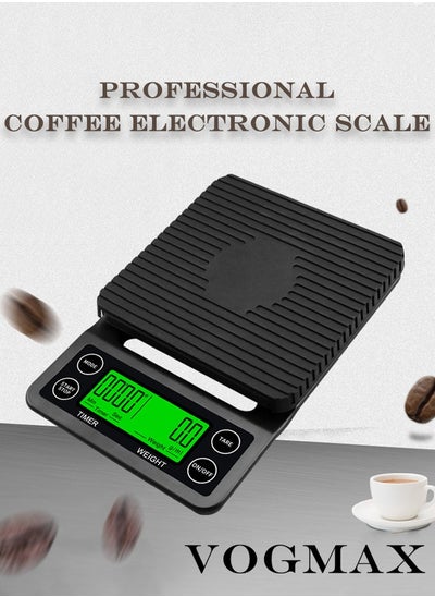 اشتري VOGMAX 3KG Intelligent Hand Brewed Coffee scale Electronic Weighing LCD Display Black 19.5 x 13 Centimeter في السعودية