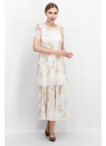 اشتري Women Floral Pattern Casual Midi Dress ,White Combo في الامارات