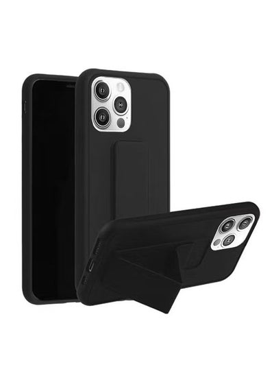 Buy Hand Grip Foldable Magnetic Kickstand Wrist Strap Finger Grip Case Cover For Apple iPhone 14 Pro Max 6.7 inch Black in UAE