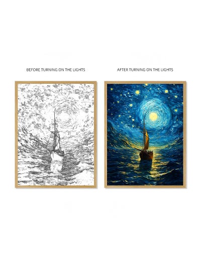 Buy Van Gogh Lighting Painting Decoration 3 Colors LED Light Painting Wall Decoration Art Of Light And Shadow Photo Frames LED Luminous Photo Frame Family Bedroom Living Room Night Lights in Saudi Arabia