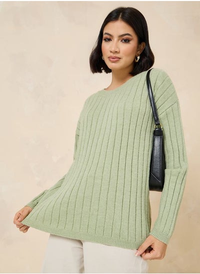 Buy Oversized Fit Regular Length Ribbed Sweater in Saudi Arabia