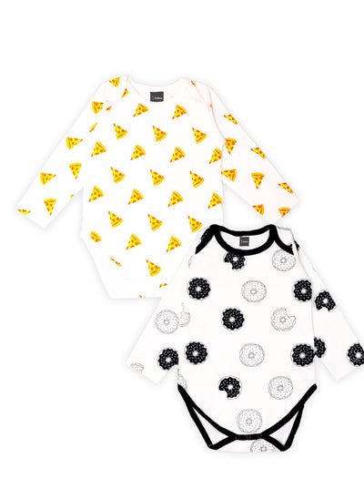 Buy Kidbea  Organic cotton baby Pack of 2 onesies Unisex | Pizza - Yellow and Donut - Black in UAE