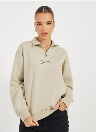 Buy Regular Fit Regular Length Half Zip Slogan Sweatshirt in Saudi Arabia