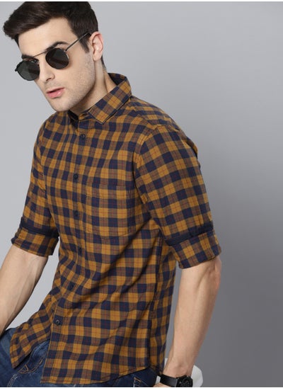 Buy Men's Slim Fit Mustard Casual Cotton Spread Shirt in Saudi Arabia