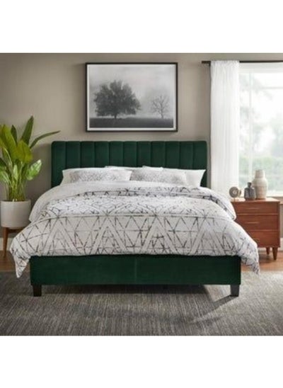 Buy White wood and velvet Single Bed 200x120x135 cm - green in Saudi Arabia