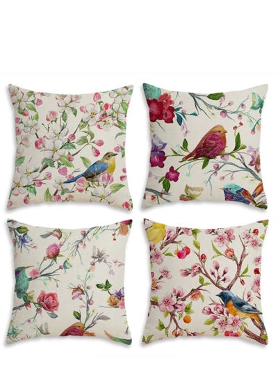Buy Spring Floral Linen Pillowcase a Set of 4 Pillowcases for Sofa Sofa Living Room Home Decor Sofa Digital Printing Home Furnishing Cushion Cover in UAE