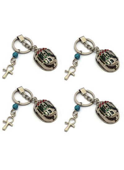 Buy 4 pieces of  immatgar pharaonic Hollow Scarab keychain key ring ancient Egyptian souvenirs gifts for men and women from egypt (Silver - Green- with key) in Egypt