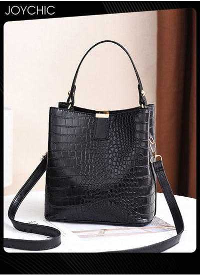 Buy Fashionable Bucket Bag Korean Style Women's Stone Pattern Handbag Large Capacity Shoulder Crossbody Bag with Detachable Straps for Travel Office Black in Saudi Arabia