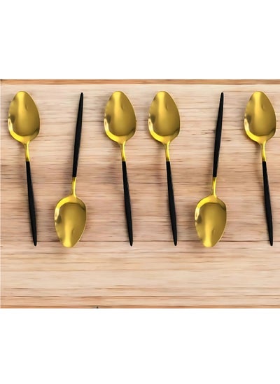 Buy 6 Pieces Gold Stainless Steel 18/8 Spoons, Set Serving Set Events Celebrations Birthday Wedding (Black and Gold) in Egypt