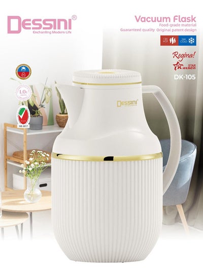 Buy Dessini Tea & Coffee Vacuum Flask 1L Dk105 Beige/Gold in UAE