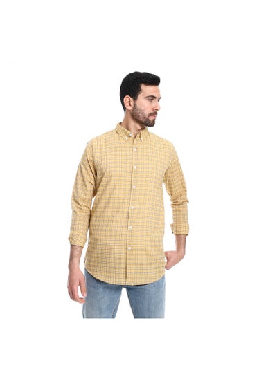 Buy Windowpane Pattern Buttons Down Closure Shirt - Mustard & Beige in Egypt