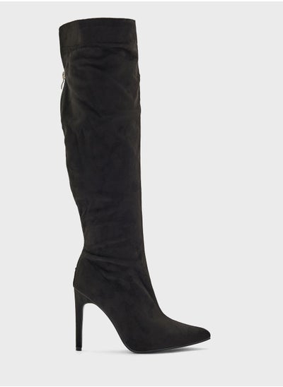 Buy Pointed Faux Suede Knee High Boot in UAE