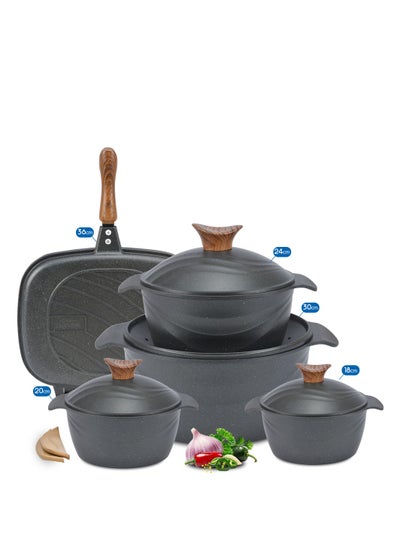 Buy 9-Piece Non-Stick Granite Square Cookware Set, Black in Egypt