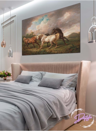 Buy Beautiful Horses with Clouds Painting Decorative Wall Art Wall Decor Card Board MDF Home Decor  For Drawing Room, Living Room, Bedroom, Kitchen or Office 60CM x 40CM in Saudi Arabia