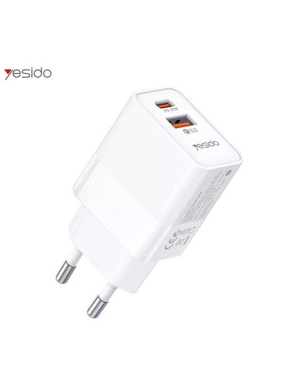 Buy 20W Fast Charger for iPhone and Android Dual Port PD QC3 Yesido YC32 in Egypt
