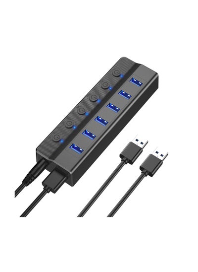 اشتري 6 Port USB 3.0 Hub, USB Port Hub Extension, USB Hub Splitter, USB Hub 3.0 Powered with Power Adapter for Mac & PC في السعودية