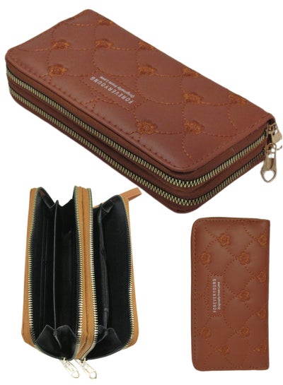 Buy Large Faux Leather Women Wallet Zipper Design  Pocket And Holder Strap - Multi Color in Egypt