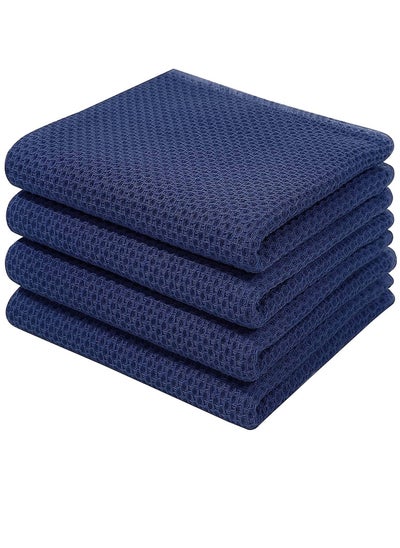 Buy MahMir 100% Cotton Waffle Weave Kitchen Dish Cloths, Waffle Tea Towels Ultra Soft Absorbent Quick Drying Dish Towels, 34x34 CM , 4-Pack. (Blue) in UAE