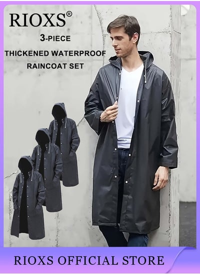 Buy 3 Pcs Adults Men And Women Waterproof Raincoat Portable Eva Long Rain Ponchos With Hoods Elastic Sleeves Lightweight Rainwear Cape Reusable For Outdoor Cycling Hiking Camping Climbing in Saudi Arabia