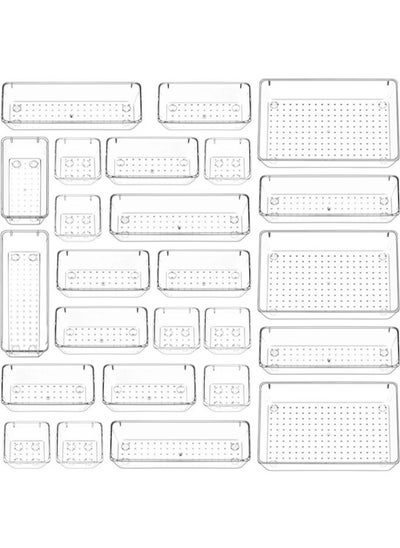 Buy 25 Pcs Desk Drawer Organizers Trays Set Clear Plastic Storage Bins Bathroom Drawer Tray Dividers Vanity Trays Organizer for Bedroom Dresser Makeup Kitchen Utensil Office in Saudi Arabia