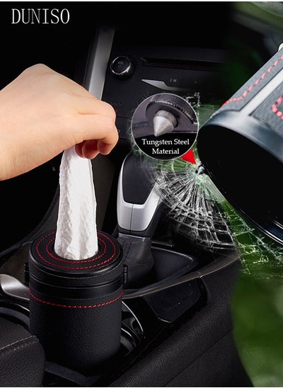 Buy Tissue Box for Car Leather Tissue Box Holder with Window Breakers for Car Office Tissue Holder Car Interior Leather Tissue Cup Black in UAE