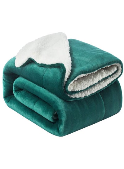 Buy Silky Soft Sherpa Blanket King Size Ultra Plush Bed Blanket Green 220x240 cm in UAE