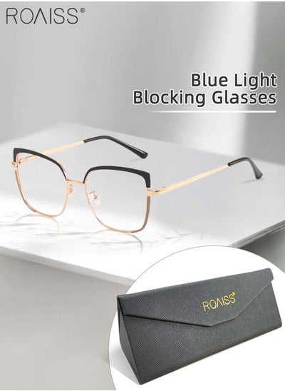 Buy Women's Blue Light Blocking Glasses Blue Light Filter Computer Reading Gaming TV Phones Square Eyeglasses Fashion Anti Eyestrain Headache Eyewear Black Gold 53mm in Saudi Arabia